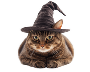 cat wearing tiny wizard hat looks magical and enchanting, showcasing its playful personality. This adorable feline is perfect for whimsical themes