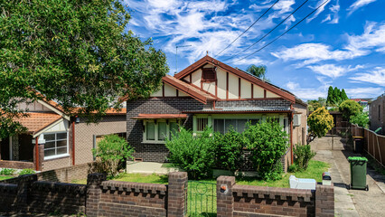 Old Restored Federation Suburban Sydney Double Brick with terrecotta Roof tiles timber window frames  in western Sydney  NSW Australia