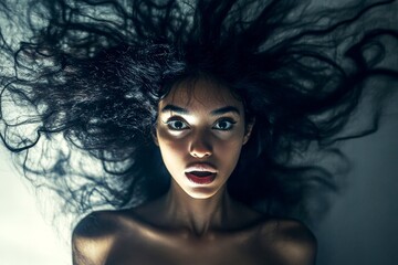 Pretty very stunned mixed-race girl - for ads, billboard and social platforms use. Long trim - gorgeous bush hair. Commercial commercial conceptual art. African model styles inspiration.