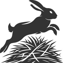 Rabbit jumping through a pile of hay animal vector silhouette