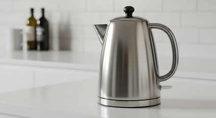 A sleek electric kettle with a modern design, placed on a white surface