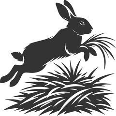 Rabbit jumping through a pile of hay animal vector silhouette