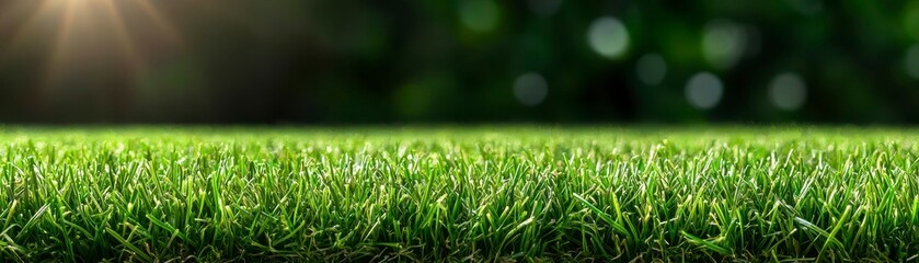 Fototapeta premium Radiant Sunbeam Lit Lawn Grass Greenery Backyard Oasis Serenity Nature Freshness Background