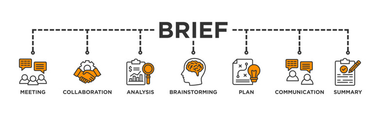 Brief banner web icon vector illustration concept for a briefing of business plan with an icon of meeting, collaboration, analysis, brainstorming, plan, communication, and summary