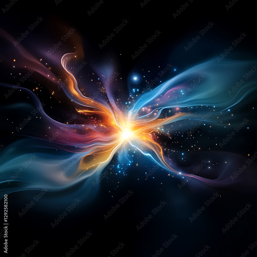 Sticker cosmic explosion of color abstract art digital creation dark background close-up energy and motion