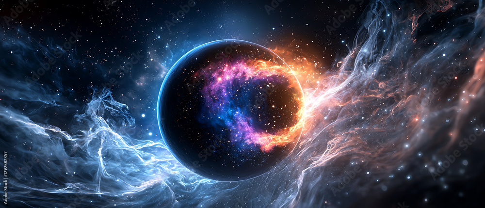 Canvas Prints exploring cosmic wonders planetary formation in space digital artwork universe vivid colors abstract