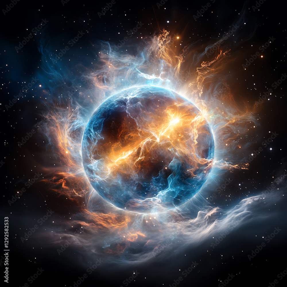 Sticker cosmic explosion of energy outer space digital art ethereal environment celestial viewpoint stellar 