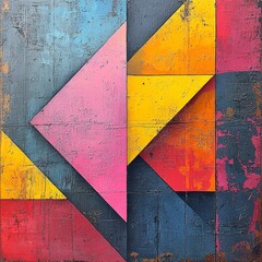 Naklejka premium Abstract geometric composition featuring vibrant colors and textures with triangle shapes and a modern art style for creative projects