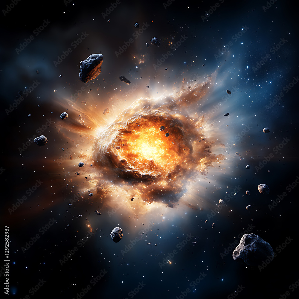 Wall mural explosive nebula formation outer space digital art cosmic environment wide-angle view stellar creati