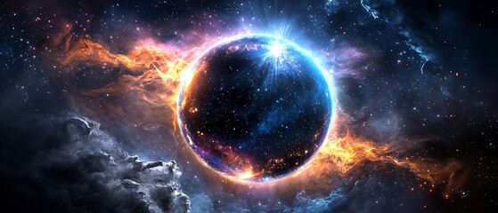 Obraz premium Galactic collision cosmic exploration outer space digital art nebula wide angle the mystery of the universe