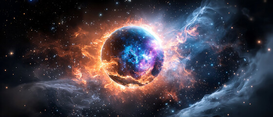 Obraz premium Cosmic explosion celestial phenomenon in deep space digital art vivid colors awe-inspiring viewpoint