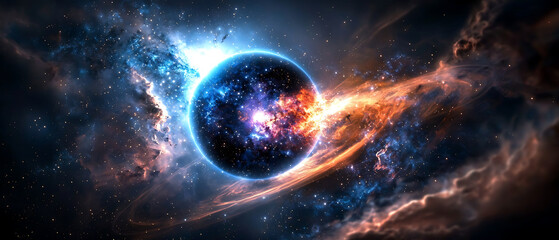 Obraz premium Cosmic explosion of colors outer space digital art nebula wide angle stellar creation