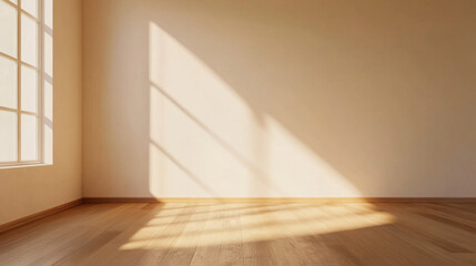 bright, simple room with wooden flooring and soft sunlight casting shadows from window creates warm and inviting atmosphere