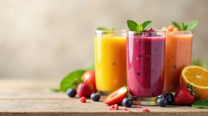 Refreshing Fruit Smoothies A Vibrant Blend of Summer Flavors in Tall Glasses