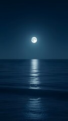  Minimalist Night Ocean with Soft Silver Moonlight Reflecting on Calm Waters