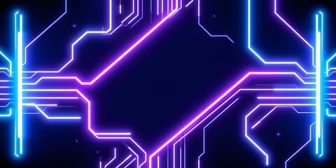  High Tech Neon Circuit Patterns with Electric Blues and Purples on a Deep Dark Background