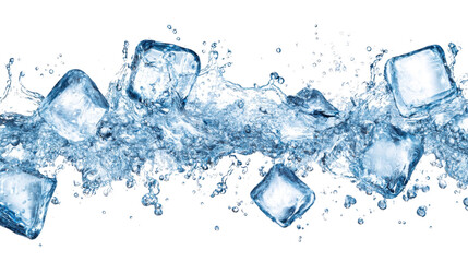 Obraz premium Crystal clear water splash with ice cube in motion