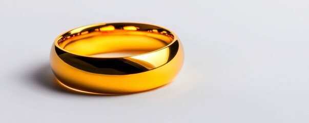 Gleaming Golden Ring Symbol of Wealth and Commitment Elegant Jewelry on a White Background