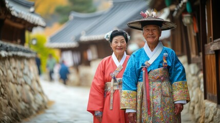 Fototapeta premium Korean Couple in Traditional Attire