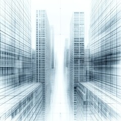 Fototapeta premium Abstract Cityscape with Glass Buildings in Monochrome Perspective for Modern Architecture Illustrations and Backgrounds