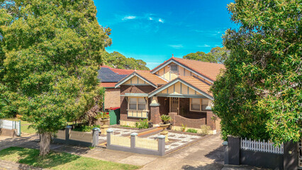Old Restored Federation Suburban Sydney Double Brick with terrecotta Roof tiles timber window frames  in western Sydney  NSW Australia