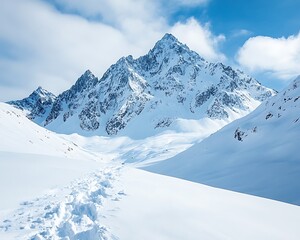 Fototapeta premium Snowy mountain path, winter landscape, scenic view