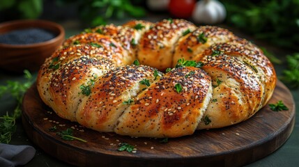 Delicious Homemade Herb Pull Apart Bread Ring Sesame Poppy Seeds