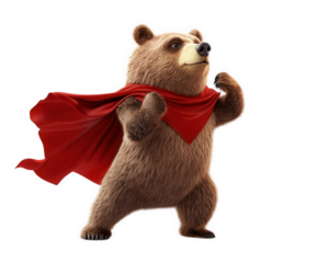 bear in superhero cape strikes heroic pose, exuding confidence and strength. This charming character embodies bravery and adventure, ready to take on any challenge