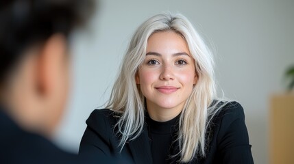 Interviewee Woman Looking at Interviewer