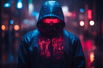 Rainy Night Cyberpunk Figure in City