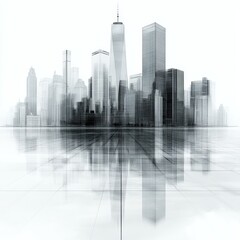 Naklejka premium Abstract city skyline reflection in modern architecture with skyscrapers and minimalistic style showcasing urban landscape and contemporary design