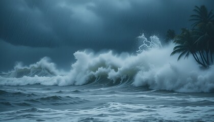 Fototapeta premium Fierce Ocean Storm Crashing Against a Tropical Shore