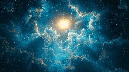 Fototapeta premium Celestial Radiance Heavenly Sky Clouds and Stars Ethereal Glow Cosmic Splendor Dreamlike Atmosphere