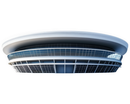 modern stadium with sleek design featuring curved roof and large glass windows, showcasing contemporary architecture and innovative structure
