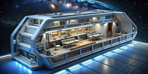 Obraz premium Futuristic Spacecraft Interior A Detailed View of a Habitation Module Designed for Interstellar Travel