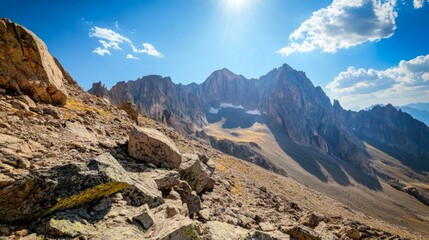 Mountain Peaks Sunny Day Hiking