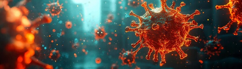 Fototapeta premium Intricate Viral Replication Simulated Rendering of Pathogenic Microorganism in Host Organism Environs