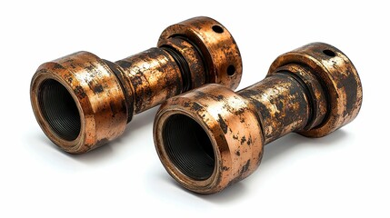 Two Oxidized Metal Pipe Fittings for Plumbing and Industrial Applications with Screw Threads