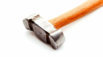Forging Tool Head with Wooden Handle Craftsmanship and Metal Hammer Precision on White Background