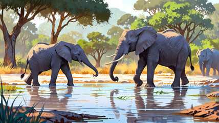 serene scene of elephants