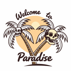 Welcome to Paradise - Tropical Skull-Themed Vector Design