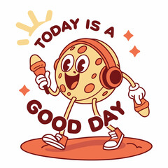 Happy Cookie with Headphones - Playful Retro Illustration