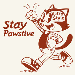Energetic Cat Cartoon - Fun Vintage Animal Illustration