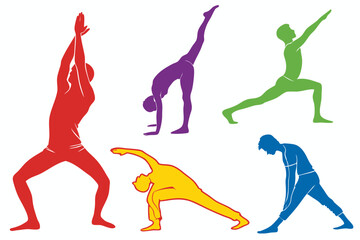 set of Man yoga silhouette vector illustration