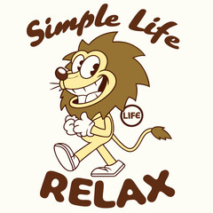 Happy Cartoon Lion - Retro Relaxed Illustratio
