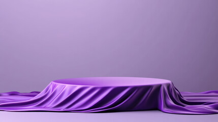 luxurious purple podium draped with soft fabric, creating elegant display. smooth texture and rich color evoke sense of sophistication and creativity