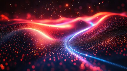 Obraz premium Abstract Red and Blue Particle Wave Background Futuristic Digital Energy Flow Design