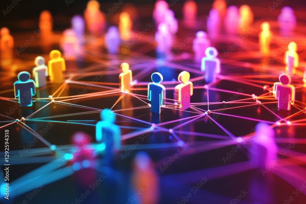 Aufkleber colorful 3d avatars interconnected by glowing lines represent modern digital social interaction and 