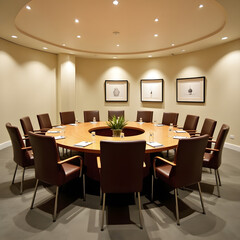 Fototapeta premium This image is ideal for projects related to corporate meetings, business environments, workplace productivity, professional discussions, and office interiors. It is perfect for use in marketing 