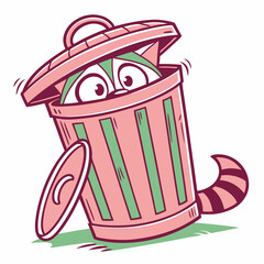 trash can vector, quirky cartoon illustration, funny garbage can character, funky street art design, retro pop art style, animated trash can, expressive cartoon character, peeking garbage bin, cool ur
